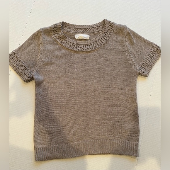 Anthropologie Sweater Womens XS Brown Knit Crochet Crewneck  Short Sleeve - Picture 1 of 4